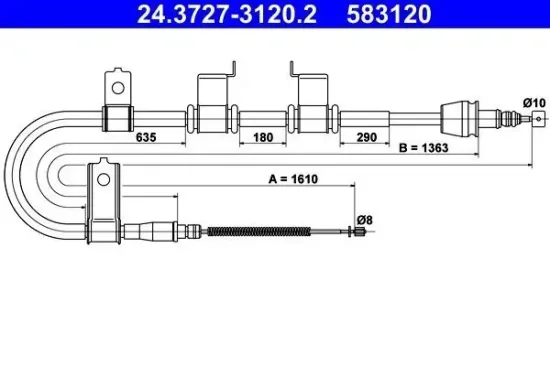 Seilzug, Feststellbremse hinten links ATE 24.3727-3120.2 Bild Seilzug, Feststellbremse hinten links ATE 24.3727-3120.2