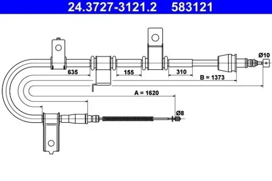 Seilzug, Feststellbremse hinten rechts ATE 24.3727-3121.2 Bild Seilzug, Feststellbremse hinten rechts ATE 24.3727-3121.2