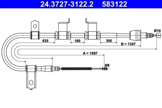 Seilzug, Feststellbremse hinten links ATE 24.3727-3122.2 Bild Seilzug, Feststellbremse hinten links ATE 24.3727-3122.2