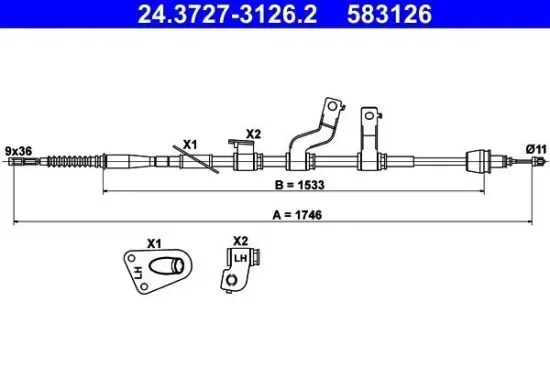 Seilzug, Feststellbremse hinten links ATE 24.3727-3126.2 Bild Seilzug, Feststellbremse hinten links ATE 24.3727-3126.2
