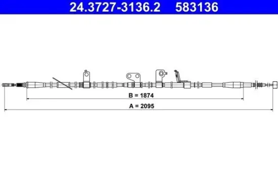 Seilzug, Feststellbremse hinten rechts ATE 24.3727-3136.2 Bild Seilzug, Feststellbremse hinten rechts ATE 24.3727-3136.2