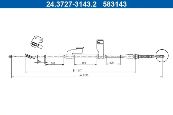 Seilzug, Feststellbremse hinten rechts ATE 24.3727-3143.2 Bild Seilzug, Feststellbremse hinten rechts ATE 24.3727-3143.2