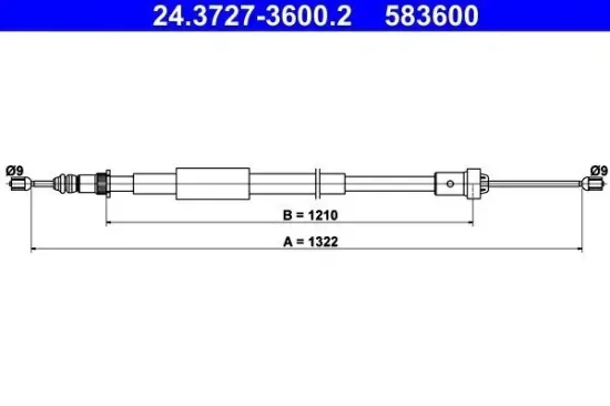 Seilzug, Feststellbremse hinten links ATE 24.3727-3600.2 Bild Seilzug, Feststellbremse hinten links ATE 24.3727-3600.2