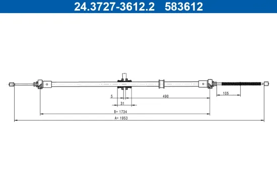 Seilzug, Feststellbremse hinten ATE 24.3727-3612.2 Bild Seilzug, Feststellbremse hinten ATE 24.3727-3612.2