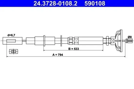 Seilzug, Kupplungsbetätigung ATE 24.3728-0108.2 Bild Seilzug, Kupplungsbetätigung ATE 24.3728-0108.2