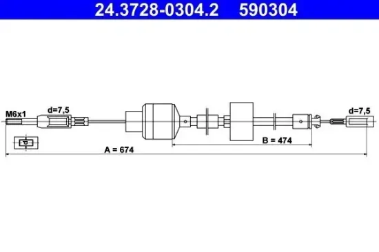 Seilzug, Kupplungsbetätigung ATE 24.3728-0304.2 Bild Seilzug, Kupplungsbetätigung ATE 24.3728-0304.2