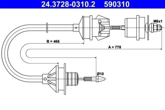 Seilzug, Kupplungsbetätigung ATE 24.3728-0310.2 Bild Seilzug, Kupplungsbetätigung ATE 24.3728-0310.2