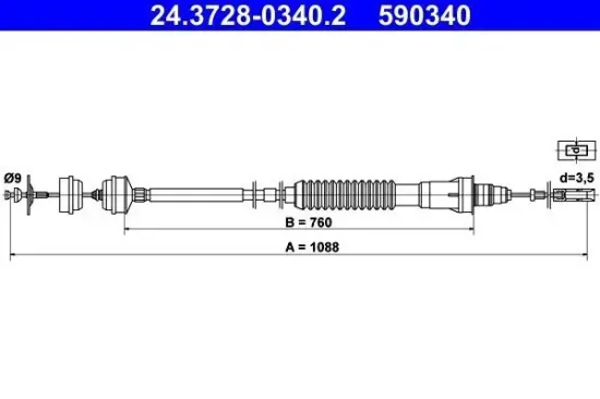 Seilzug, Kupplungsbetätigung ATE 24.3728-0340.2 Bild Seilzug, Kupplungsbetätigung ATE 24.3728-0340.2