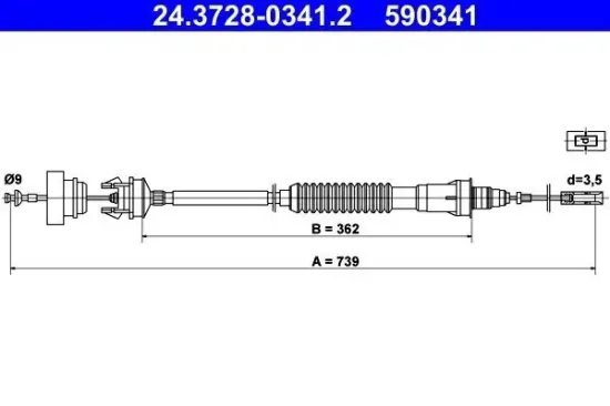 Seilzug, Kupplungsbetätigung ATE 24.3728-0341.2 Bild Seilzug, Kupplungsbetätigung ATE 24.3728-0341.2