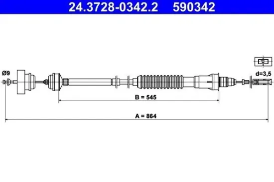 Seilzug, Kupplungsbetätigung ATE 24.3728-0342.2 Bild Seilzug, Kupplungsbetätigung ATE 24.3728-0342.2