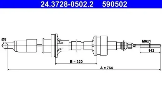 Seilzug, Kupplungsbetätigung ATE 24.3728-0502.2 Bild Seilzug, Kupplungsbetätigung ATE 24.3728-0502.2