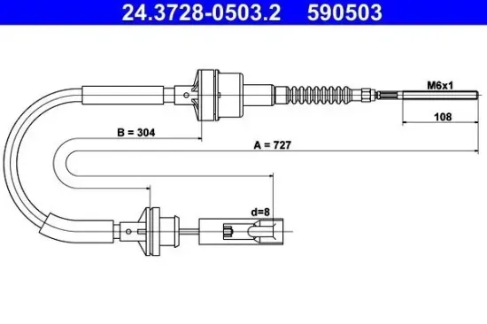 Seilzug, Kupplungsbetätigung ATE 24.3728-0503.2 Bild Seilzug, Kupplungsbetätigung ATE 24.3728-0503.2