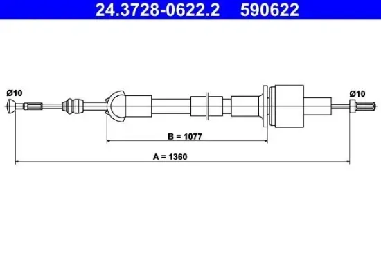 Seilzug, Kupplungsbetätigung ATE 24.3728-0622.2 Bild Seilzug, Kupplungsbetätigung ATE 24.3728-0622.2