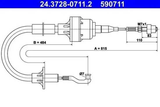 Seilzug, Kupplungsbetätigung ATE 24.3728-0711.2 Bild Seilzug, Kupplungsbetätigung ATE 24.3728-0711.2