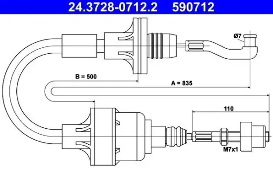 Seilzug, Kupplungsbetätigung ATE 24.3728-0712.2 Bild Seilzug, Kupplungsbetätigung ATE 24.3728-0712.2
