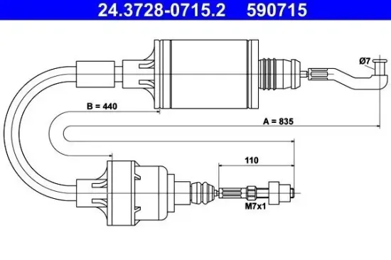 Seilzug, Kupplungsbetätigung ATE 24.3728-0715.2 Bild Seilzug, Kupplungsbetätigung ATE 24.3728-0715.2