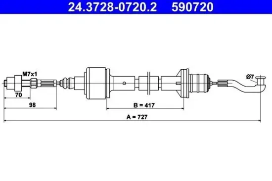 Seilzug, Kupplungsbetätigung ATE 24.3728-0720.2 Bild Seilzug, Kupplungsbetätigung ATE 24.3728-0720.2