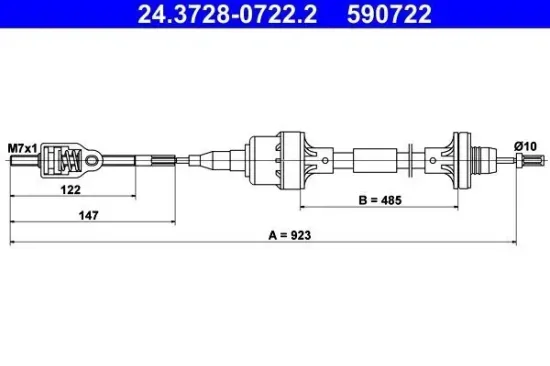 Seilzug, Kupplungsbetätigung ATE 24.3728-0722.2 Bild Seilzug, Kupplungsbetätigung ATE 24.3728-0722.2