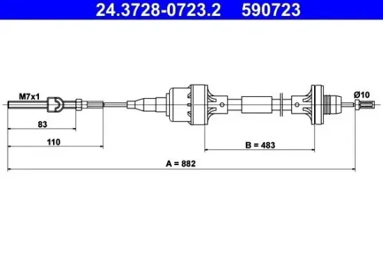 Seilzug, Kupplungsbetätigung ATE 24.3728-0723.2 Bild Seilzug, Kupplungsbetätigung ATE 24.3728-0723.2