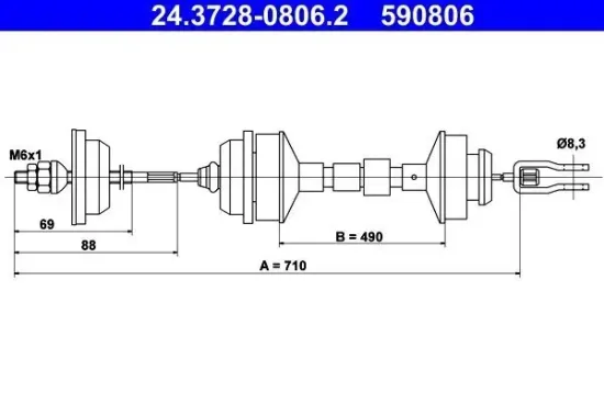 Seilzug, Kupplungsbetätigung ATE 24.3728-0806.2 Bild Seilzug, Kupplungsbetätigung ATE 24.3728-0806.2