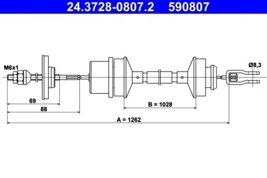 Seilzug, Kupplungsbetätigung ATE 24.3728-0807.2 Bild Seilzug, Kupplungsbetätigung ATE 24.3728-0807.2