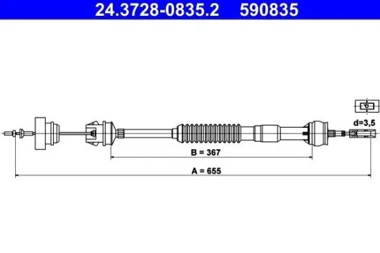 Seilzug, Kupplungsbetätigung ATE 24.3728-0835.2 Bild Seilzug, Kupplungsbetätigung ATE 24.3728-0835.2