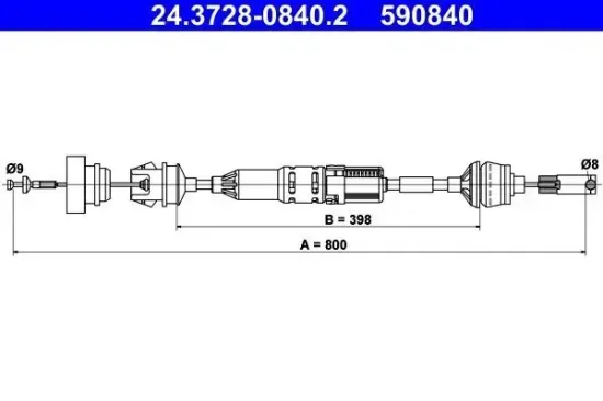 Seilzug, Kupplungsbetätigung ATE 24.3728-0840.2 Bild Seilzug, Kupplungsbetätigung ATE 24.3728-0840.2