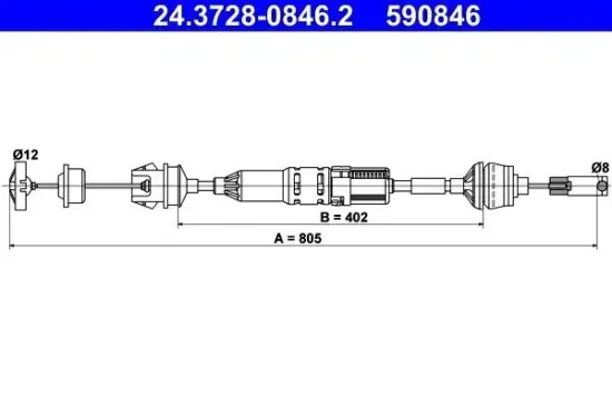 Seilzug, Kupplungsbetätigung ATE 24.3728-0846.2 Bild Seilzug, Kupplungsbetätigung ATE 24.3728-0846.2