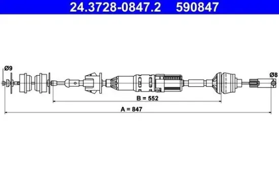 Seilzug, Kupplungsbetätigung ATE 24.3728-0847.2 Bild Seilzug, Kupplungsbetätigung ATE 24.3728-0847.2