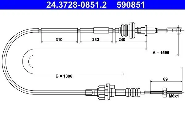 Seilzug, Kupplungsbetätigung ATE 24.3728-0851.2 Bild Seilzug, Kupplungsbetätigung ATE 24.3728-0851.2