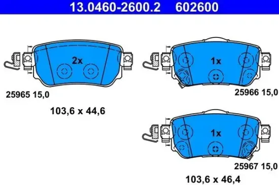 Bremsbelagsatz, Scheibenbremse Hinterachse ATE 13.0460-2600.2 Bild Bremsbelagsatz, Scheibenbremse Hinterachse ATE 13.0460-2600.2