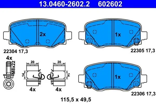 Bremsbelagsatz, Scheibenbremse ATE 13.0460-2602.2 Bild Bremsbelagsatz, Scheibenbremse ATE 13.0460-2602.2