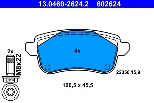 Bremsbelagsatz, Scheibenbremse Hinterachse ATE 13.0460-2624.2