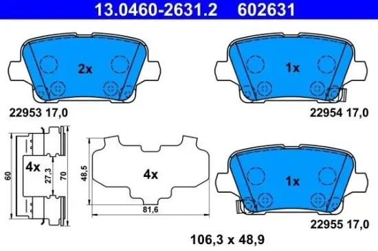 Bremsbelagsatz, Scheibenbremse Hinterachse ATE 13.0460-2631.2 Bild Bremsbelagsatz, Scheibenbremse Hinterachse ATE 13.0460-2631.2