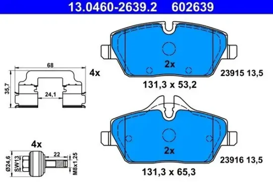 Bremsbelagsatz, Scheibenbremse Vorderachse ATE 13.0460-2639.2 Bild Bremsbelagsatz, Scheibenbremse Vorderachse ATE 13.0460-2639.2