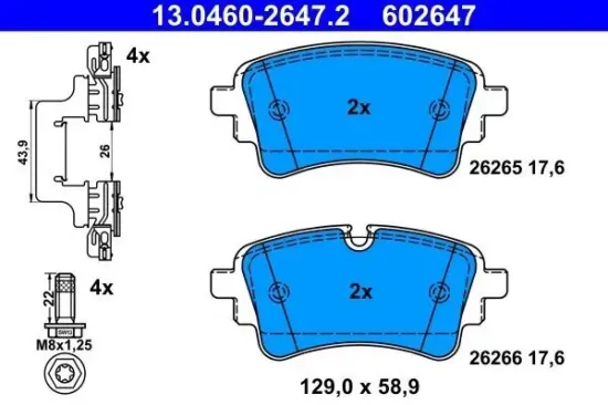 Bremsbelagsatz, Scheibenbremse Hinterachse ATE 13.0460-2647.2 Bild Bremsbelagsatz, Scheibenbremse Hinterachse ATE 13.0460-2647.2