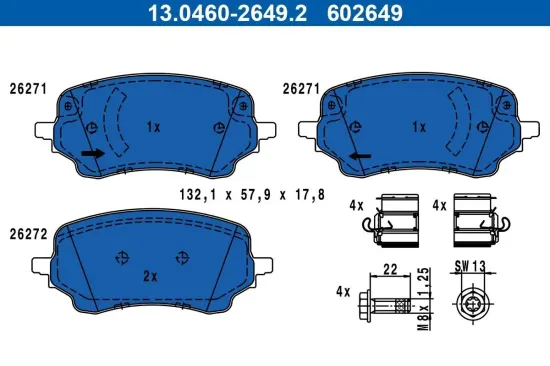 Bremsbelagsatz, Scheibenbremse Vorderachse ATE 13.0460-2649.2 Bild Bremsbelagsatz, Scheibenbremse Vorderachse ATE 13.0460-2649.2