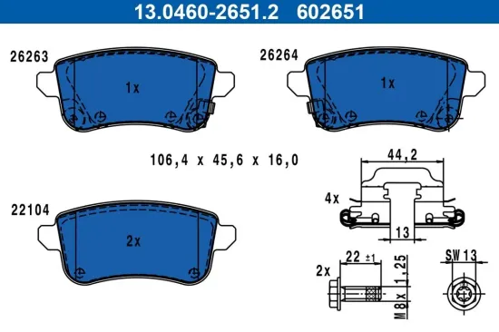 Bremsbelagsatz, Scheibenbremse Hinterachse ATE 13.0460-2651.2 Bild Bremsbelagsatz, Scheibenbremse Hinterachse ATE 13.0460-2651.2