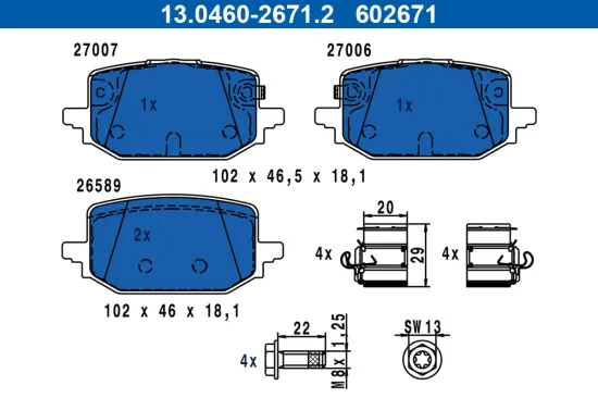 Bremsbelagsatz, Scheibenbremse Hinterachse ATE 13.0460-2671.2 Bild Bremsbelagsatz, Scheibenbremse Hinterachse ATE 13.0460-2671.2
