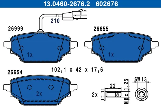 Bremsbelagsatz, Scheibenbremse Hinterachse ATE 13.0460-2676.2 Bild Bremsbelagsatz, Scheibenbremse Hinterachse ATE 13.0460-2676.2
