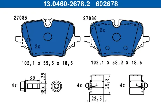 Bremsbelagsatz, Scheibenbremse Hinterachse ATE 13.0460-2678.2 Bild Bremsbelagsatz, Scheibenbremse Hinterachse ATE 13.0460-2678.2