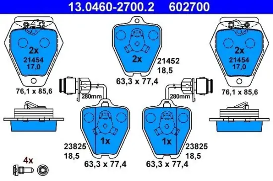 Bremsbelagsatz, Scheibenbremse Vorderachse ATE 13.0460-2700.2 Bild Bremsbelagsatz, Scheibenbremse Vorderachse ATE 13.0460-2700.2