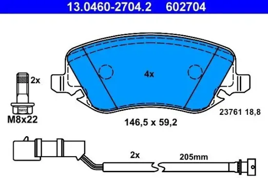 Bremsbelagsatz, Scheibenbremse Vorderachse ATE 13.0460-2704.2 Bild Bremsbelagsatz, Scheibenbremse Vorderachse ATE 13.0460-2704.2