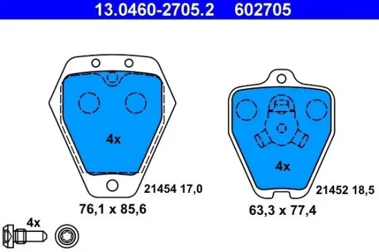 Bremsbelagsatz, Scheibenbremse Vorderachse ATE 13.0460-2705.2 Bild Bremsbelagsatz, Scheibenbremse Vorderachse ATE 13.0460-2705.2