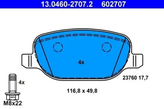 Bremsbelagsatz, Scheibenbremse Hinterachse ATE 13.0460-2707.2 Bild Bremsbelagsatz, Scheibenbremse Hinterachse ATE 13.0460-2707.2