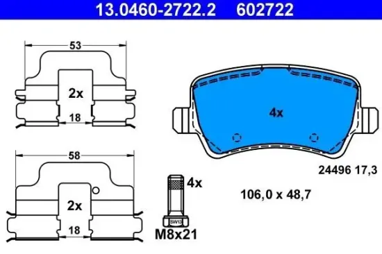 Bremsbelagsatz, Scheibenbremse ATE 13.0460-2722.2 Bild Bremsbelagsatz, Scheibenbremse ATE 13.0460-2722.2