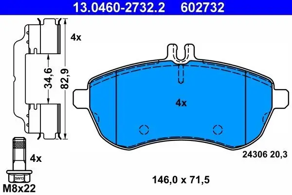 Bremsbelagsatz, Scheibenbremse ATE 13.0460-2732.2 Bild Bremsbelagsatz, Scheibenbremse ATE 13.0460-2732.2