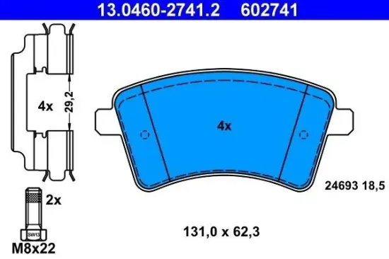 Bremsbelagsatz, Scheibenbremse Vorderachse ATE 13.0460-2741.2 Bild Bremsbelagsatz, Scheibenbremse Vorderachse ATE 13.0460-2741.2
