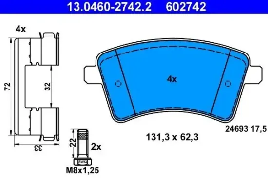 Bremsbelagsatz, Scheibenbremse ATE 13.0460-2742.2 Bild Bremsbelagsatz, Scheibenbremse ATE 13.0460-2742.2