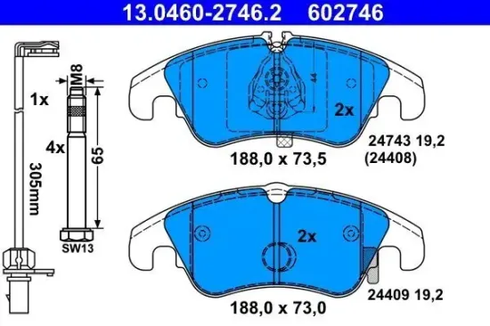 Bremsbelagsatz, Scheibenbremse Vorderachse ATE 13.0460-2746.2 Bild Bremsbelagsatz, Scheibenbremse Vorderachse ATE 13.0460-2746.2